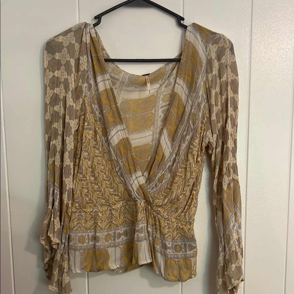 Free People Bohemian Yellow and Gray Women's Top